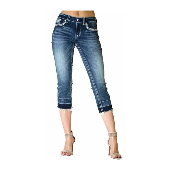 Grace in LA Jeans Women's Western Embroidered Embellised Capri Stretch Jeans - Picture 1 of 2